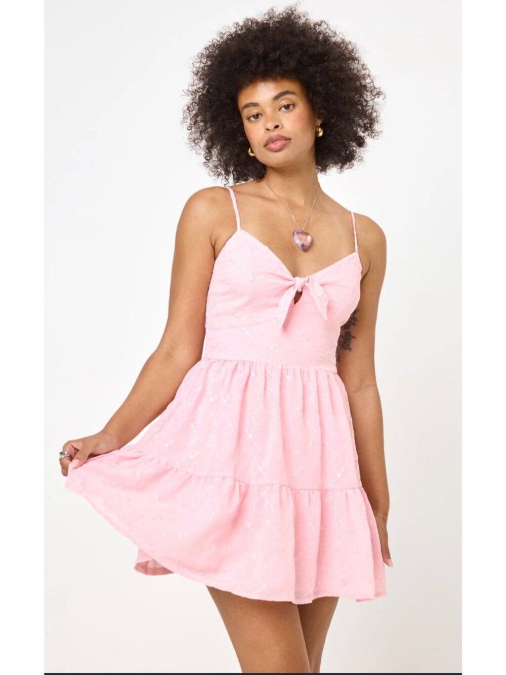 Altar’d State Brittany Eyelet Bow Detail Mini Women’s Dress Size XL